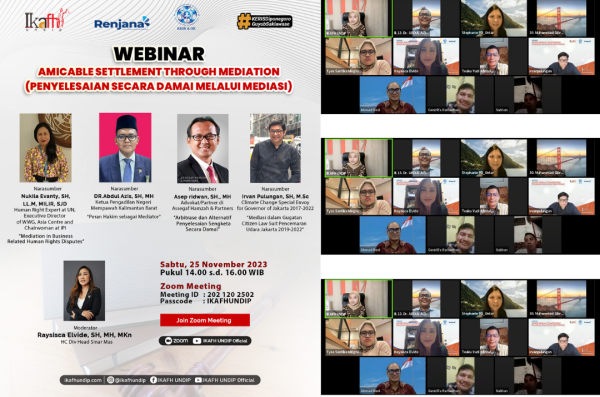 WEBINAR AMICABLE SETTLEMENT THROUGH MEDIATION (PENYELESAIAN SECARA DAMAI MELALUI MEDIASI)