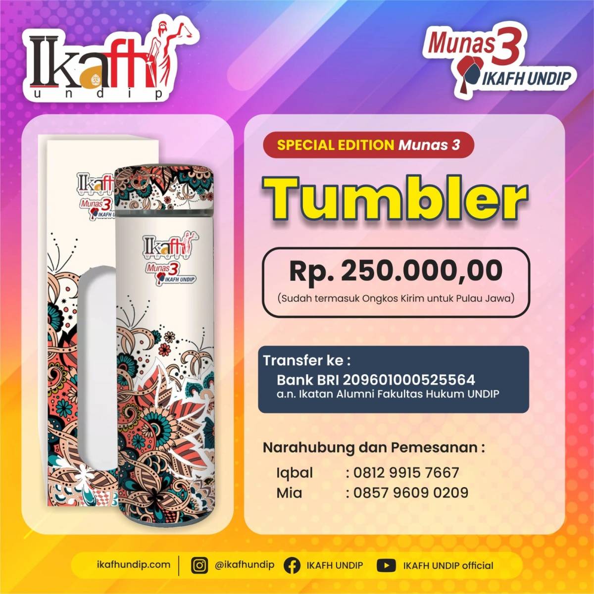 TUMBLER SPECIAL EDITION MUNAS 3 IKAFH UNDIP