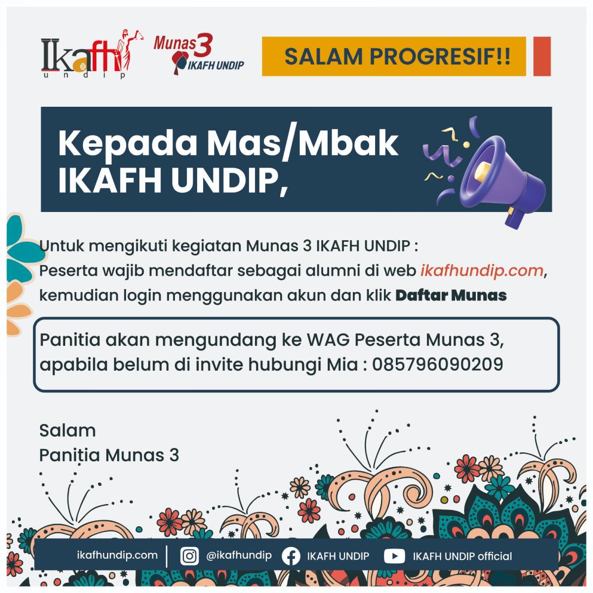 PENDAFTARAN MUNAS KE-3 IKAFH UNDIP